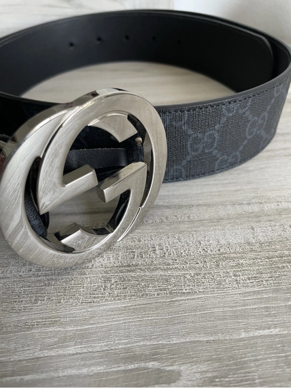 Gucci Black GG Canvas Men's Belt with Silver Double G Buckle
